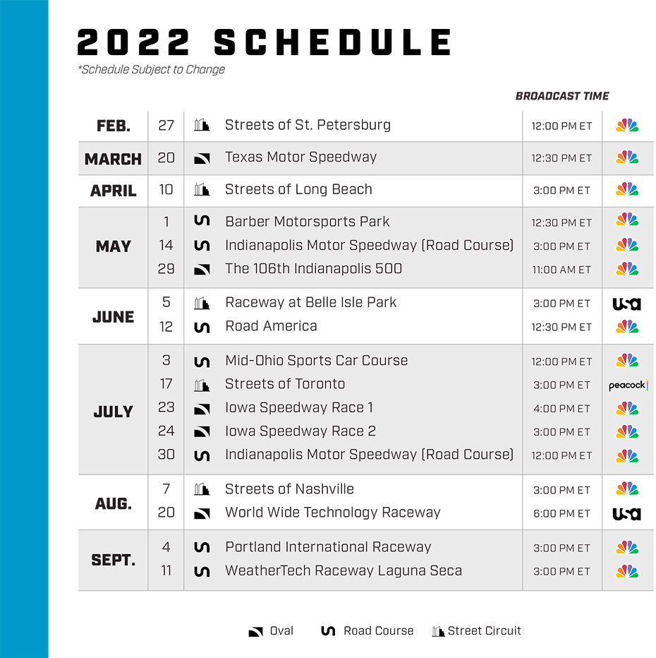 2022 NTT INDYCAR SERIES Schedule
