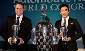 Thumbnail for Sato, Andretti covet receiving 'Baby Borg' trophies for 101st Indy 500 win