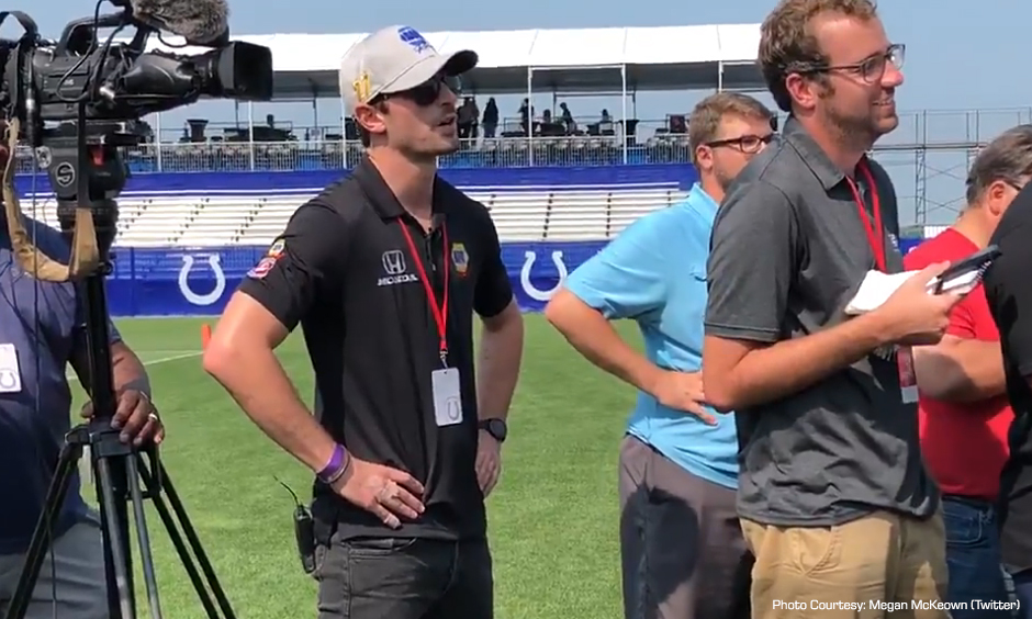 thumbnail for Rossi plays reporter to question Colts QB Luck on mustache