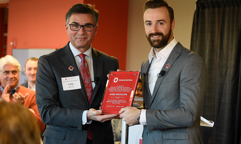 thumbnail for Hinchcliffe surprised at Red Cross event by blood donors who helped save his life