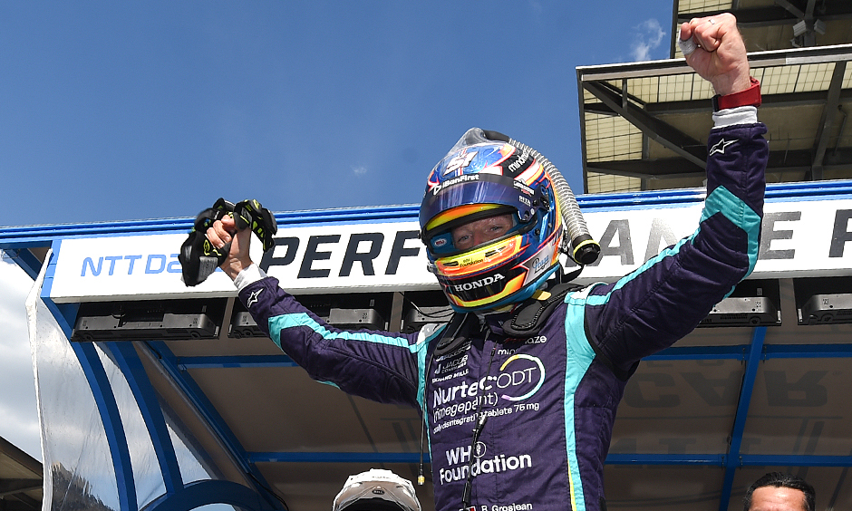 Romain Grosjean wins the NTT P1 Award.