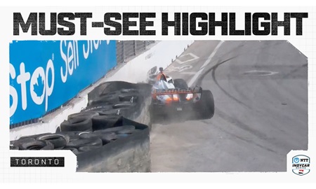 thumbnail for Alexander Rossi Hits Tire Wall in Practice at Toronto